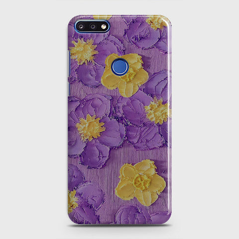 Huawei Y7 Prime 2018 Cover - Floral Series - Design 8 - Purple & Yellow - Matte Finish - Snap On Hard Case with LifeTime Colors Guarantee