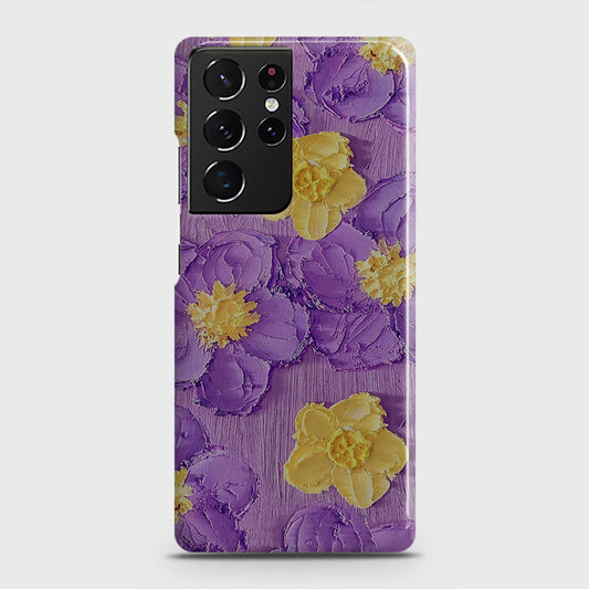 Samsung Galaxy S21 Ultra 5G Cover - Floral Series - Design 8 - Purple & Yellow - Matte Finish - Snap On Hard Case with LifeTime Colors Guarantee