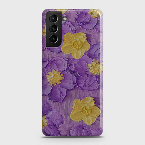 Samsung Galaxy S21 5G Cover - Floral Series - Design 8 - Purple & Yellow - Matte Finish - Snap On Hard Case with LifeTime Colors Guarantee