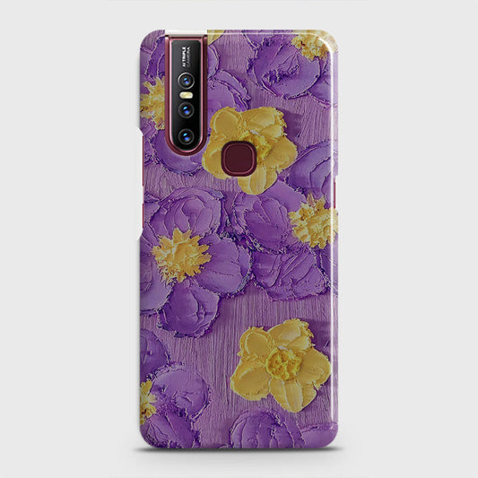 Vivo V15 Cover - Floral Series - Design 8 - Purple & Yellow - Matte Finish - Snap On Hard Case with LifeTime Colors Guarantee