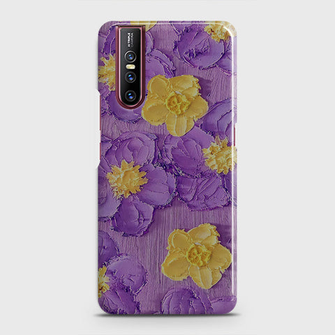 Vivo V15 Pro Cover - Floral Series - Design 8 - Purple & Yellow - Matte Finish - Snap On Hard Case with LifeTime Colors Guarantee