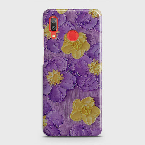 Samsung Galaxy A20 Cover - Floral Series - Design 8 - Purple & Yellow - Matte Finish - Snap On Hard Case with LifeTime Colors Guarantee