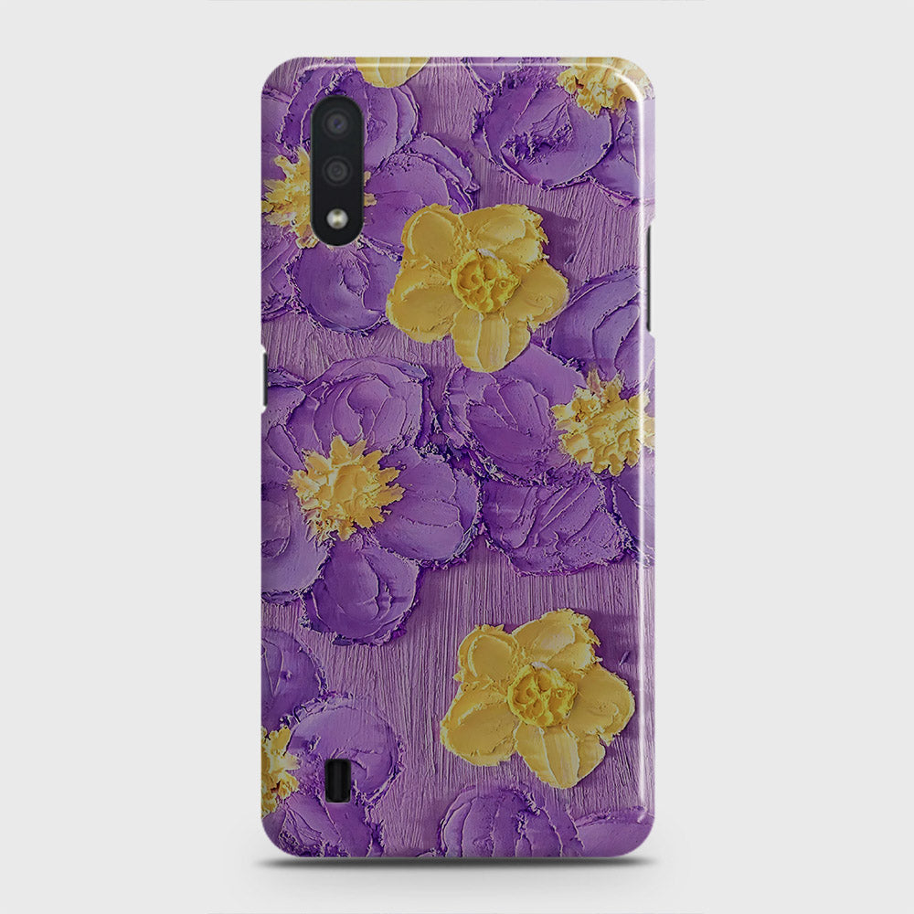 Samsung Galaxy A01 Cover - Floral Series - Design 8 - Purple & Yellow - Matte Finish - Snap On Hard Case with LifeTime Colors Guarantee