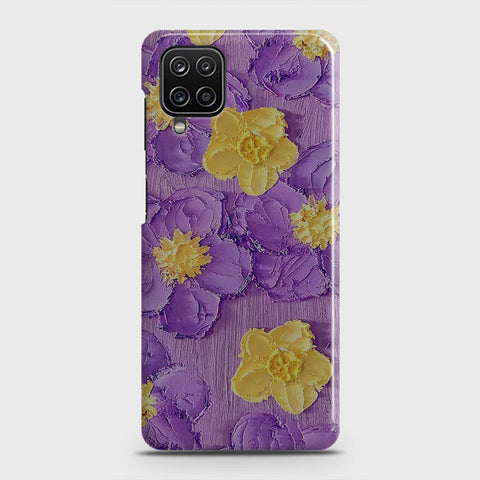 Samsung Galaxy A12 Cover - Floral Series - Design 8 - Purple & Yellow - Matte Finish - Snap On Hard Case with LifeTime Colors Guarantee