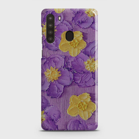 Samsung Galaxy A21 Cover - Floral Series - Design 8 - Purple & Yellow - Matte Finish - Snap On Hard Case with LifeTime Colors Guarantee