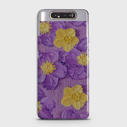 Samsung Galaxy A80 Cover - Floral Series - Design 8 - Purple & Yellow - Matte Finish - Snap On Hard Case with LifeTime Colors Guarantee