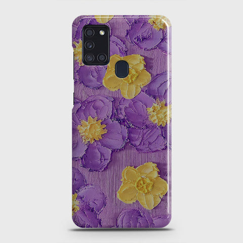 Samsung Galaxy A21s Cover - Floral Series - Design 8 - Purple & Yellow - Matte Finish - Snap On Hard Case with LifeTime Colors Guarantee