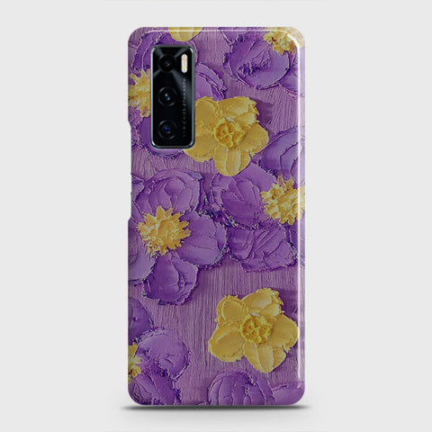 Vivo V20 SE Cover - Floral Series - Design 8 - Purple & Yellow - Matte Finish - Snap On Hard Case with LifeTime Colors Guarantee