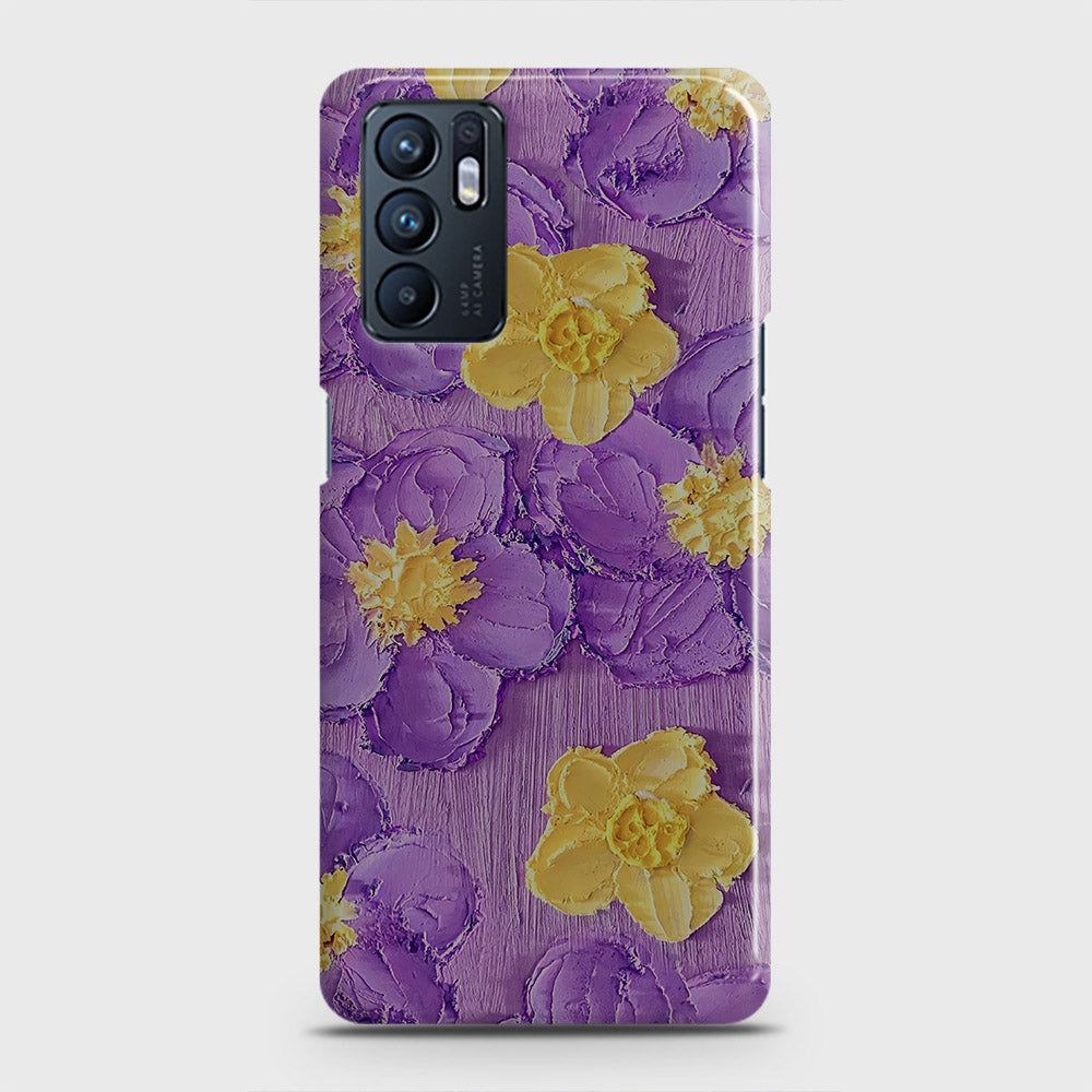 Oppo Reno 6 Cover - Floral Series - Design 8 - Purple & Yellow - Matte Finish - Snap On Hard Case with LifeTime Colors Guarantee