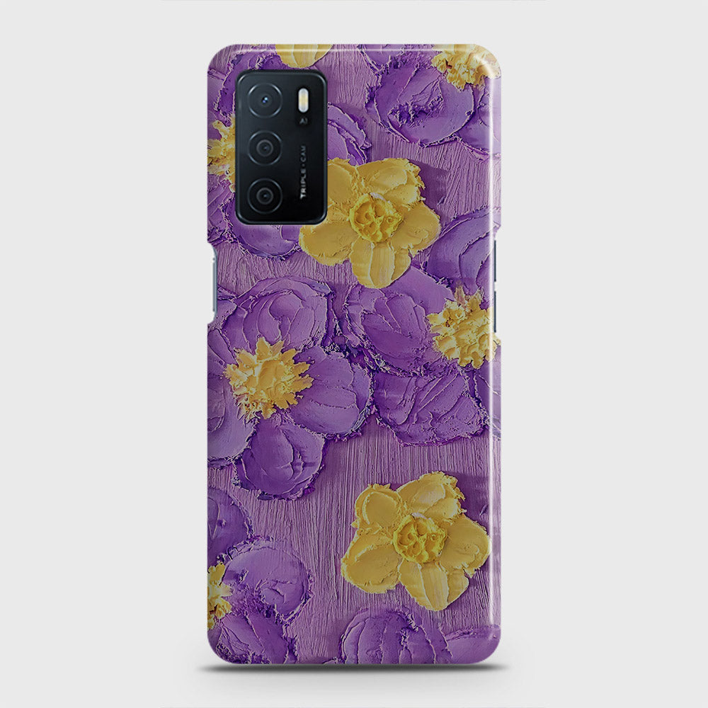 Oppo A16 Cover - Floral Series - Design 8 - Purple & Yellow - Matte Finish - Snap On Hard Case with LifeTime Colors Guarantee