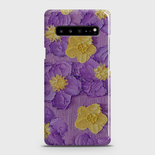 Samsung Galaxy S10 5G Cover - Floral Series - Design 8 - Purple & Yellow - Matte Finish - Snap On Hard Case with LifeTime Colors Guarantee