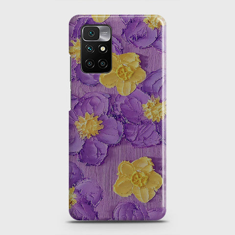 Xiaomi Redmi 10 Cover - Floral Series - Design 8 - Purple & Yellow - Matte Finish - Snap On Hard Case with LifeTime Colors Guarantee