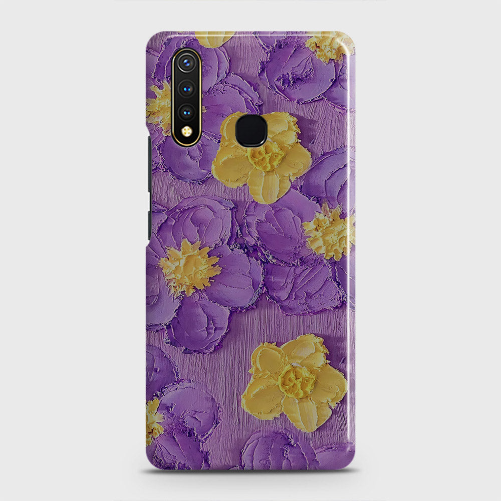 Vivo Y19 Cover - Floral Series - Design 8 - Purple & Yellow - Matte Finish - Snap On Hard Case with LifeTime Colors Guarantee