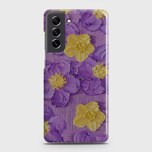 Samsung Galaxy S21 FE 5G Cover - Floral Series - Design 8 - Purple & Yellow - Matte Finish - Snap On Hard Case with LifeTime Colors Guarantee