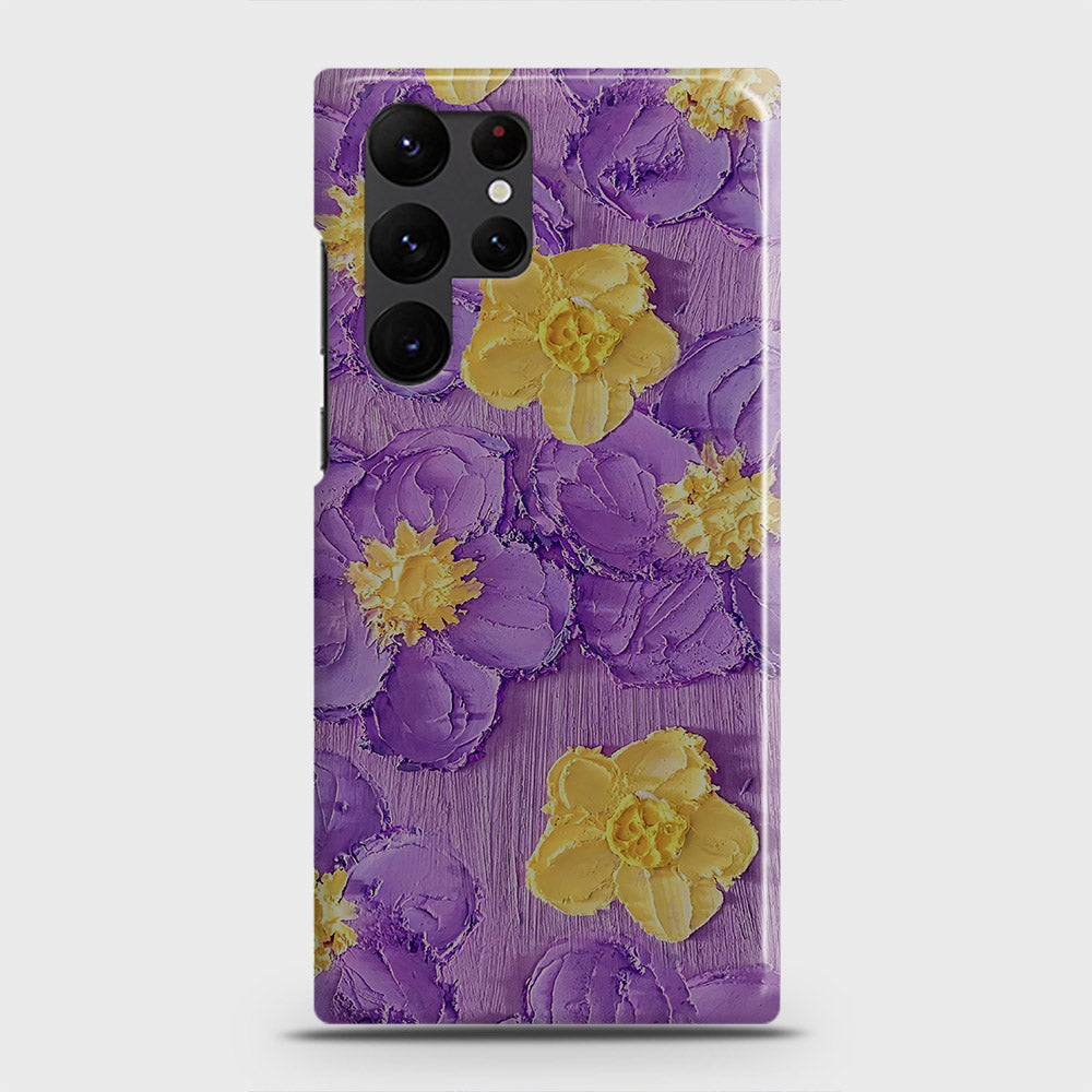 Samsung Galaxy S22 Ultra 5G Cover - Floral Series - Design 8 - Purple & Yellow - Matte Finish - Snap On Hard Case with LifeTime Colors Guarantee