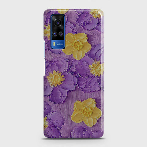 Vivo Y33  Cover - Floral Series - Design 8 - Purple & Yellow - Matte Finish - Snap On Hard Case with LifeTime Colors Guarantee