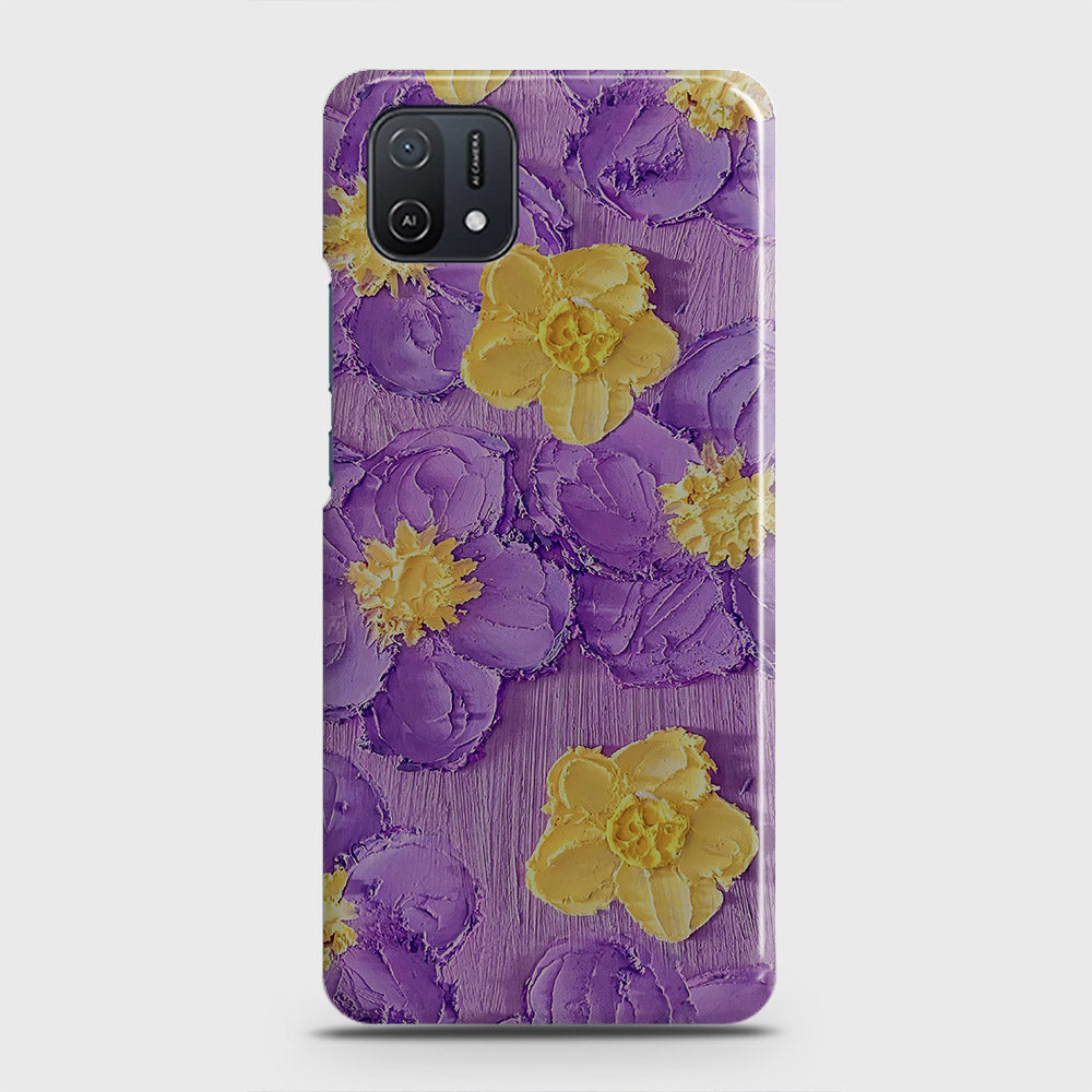 Oppo A16K Cover - Floral Series - Design 8 - Purple & Yellow - Matte Finish - Snap On Hard Case with LifeTime Colors Guarantee