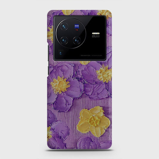 Vivo X80 Cover - Floral Series - Design 8 - Purple & Yellow - Matte Finish - Snap On Hard Case with LifeTime Colors Guarantee