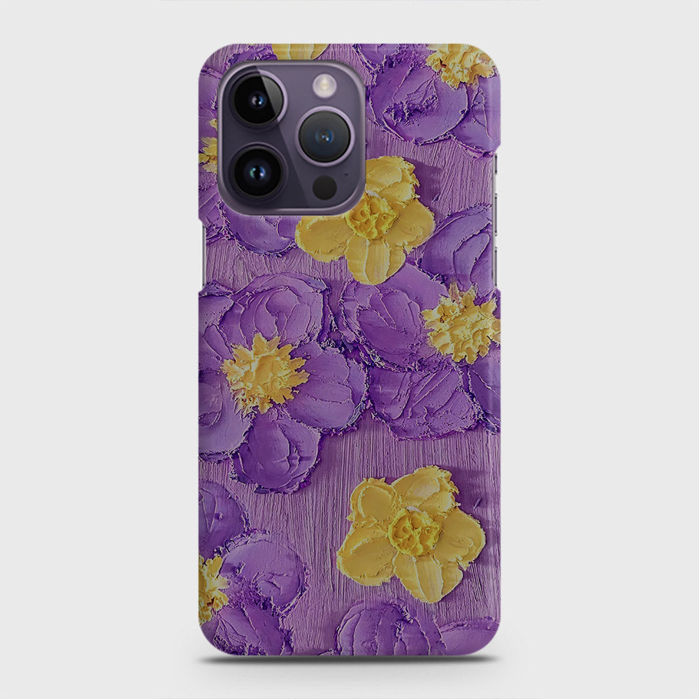 iPhone 14 Pro Cover - Floral Series - Design 8 - Purple & Yellow - Matte Finish - Snap On Hard Case with LifeTime Colors Guarantee