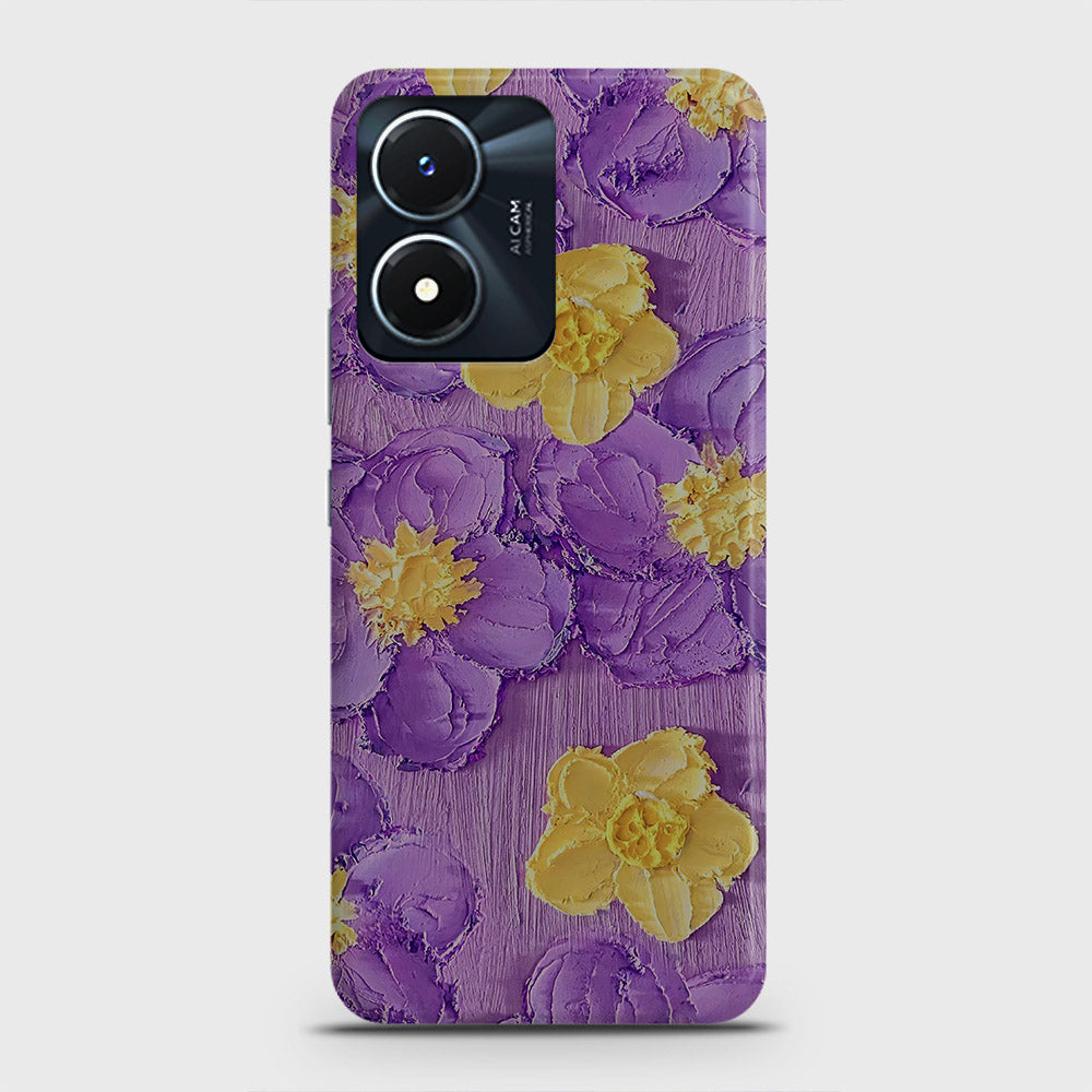 Vivo Y02s Cover - Floral Series - Design 8 - Purple & Yellow - Matte Finish - Snap On Hard Case with LifeTime Colors Guarantee