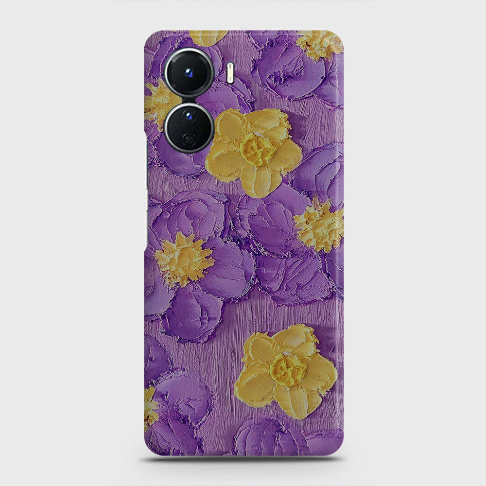 Vivo Y16 Cover - Floral Series - Design 8 - Purple & Yellow - Matte Finish - Snap On Hard Case with LifeTime Colors Guarantee