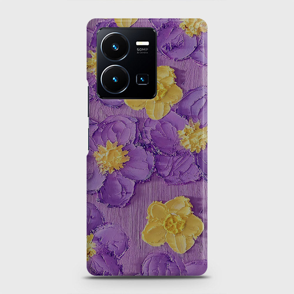 Vivo Y35 Cover - Floral Series - Design 8 - Purple & Yellow - Matte Finish - Snap On Hard Case with LifeTime Colors Guarantee