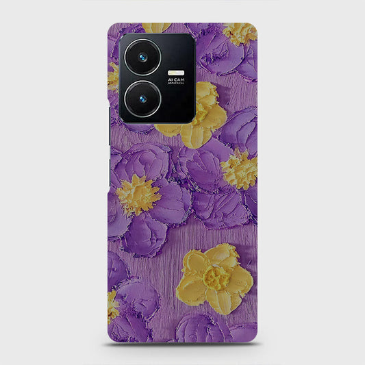 Vivo Y22 Cover - Floral Series - Design 8 - Purple & Yellow - Matte Finish - Snap On Hard Case with LifeTime Colors Guarantee