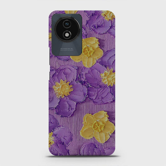 Vivo Y02 Cover - Floral Series - Design 8 - Purple & Yellow - Matte Finish - Snap On Hard Case with LifeTime Colors Guarantee