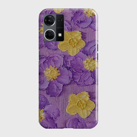 Oppo F21 Pro 4G Cover - Floral Series - Design 8 - Purple & Yellow - Matte Finish - Snap On Hard Case with LifeTime Colors Guarantee