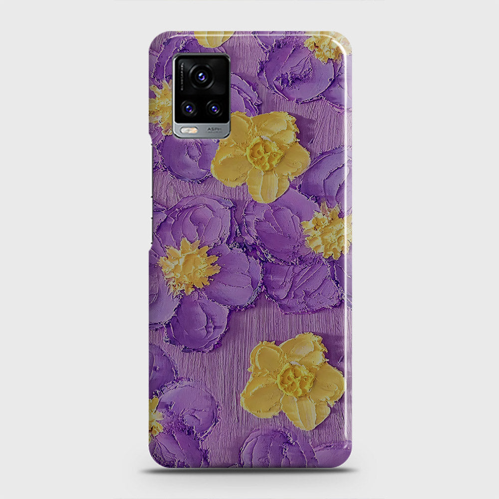 Vivo V20  Cover - Floral Series - Design 8 - Purple & Yellow - Matte Finish - Snap On Hard Case with LifeTime Colors Guarantee