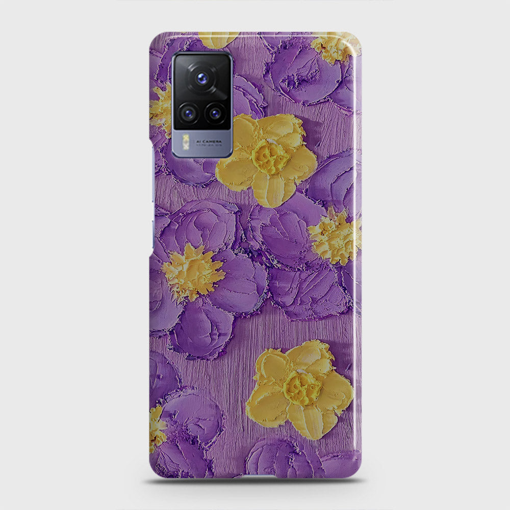 Vivo X60 Pro  Cover - Floral Series - Design 8 - Purple & Yellow - Matte Finish - Snap On Hard Case with LifeTime Colors Guarantee