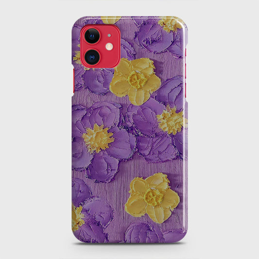 iPhone 11 Cover - Floral Series - Design 8 - Purple & Yellow - Matte Finish - Snap On Hard Case with LifeTime Colors Guarantee