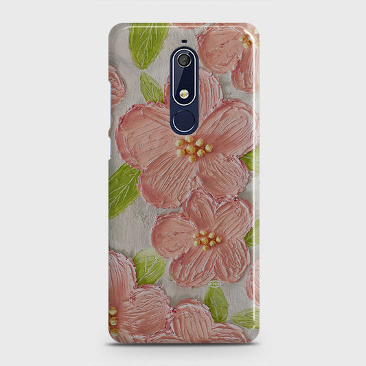 Nokia 5.1 Cover - Floral Series - Design 9 - Pink & Green - Matte Finish - Snap On Hard Case with LifeTime Colors Guarantee