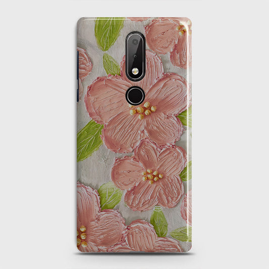 Nokia 7.1 Cover - Floral Series - Design 9 - Pink & Green - Matte Finish - Snap On Hard Case with LifeTime Colors Guarantee