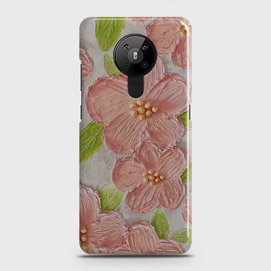 Nokia 5.3  Cover - Floral Series - Design 9 - Pink & Green - Matte Finish - Snap On Hard Case with LifeTime Colors Guarantee