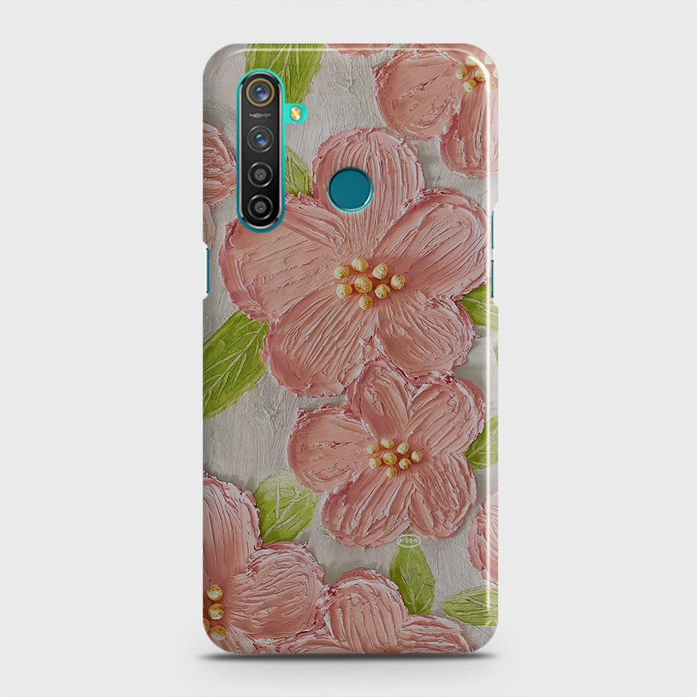 Realme 5 Cover - Floral Series - Design 9 - Pink & Green - Matte Finish - Snap On Hard Case with LifeTime Colors Guarantee