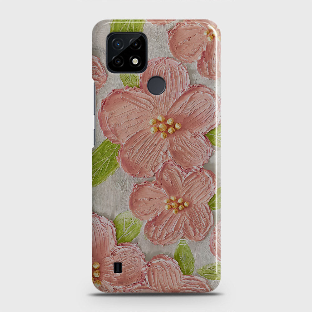 Realme C21 Cover - Floral Series - Design 9 - Pink & Green - Matte Finish - Snap On Hard Case with LifeTime Colors Guarantee