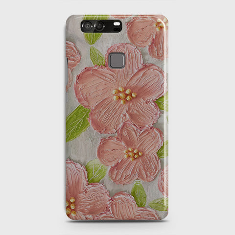 Huawei P9 Cover - Floral Series - Design 9 - Pink & Green - Matte Finish - Snap On Hard Case with LifeTime Colors Guarantee