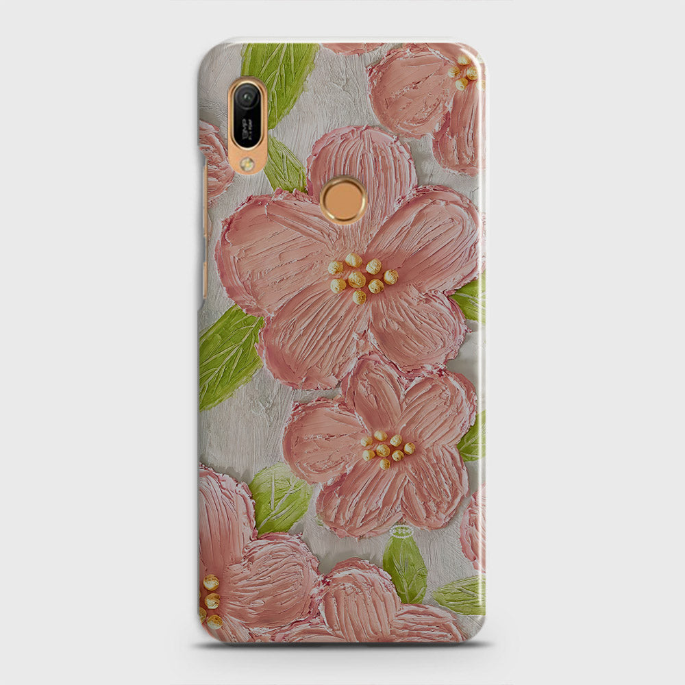 Huawei Y6 2019 Cover - Floral Series - Design 9 - Pink & Green - Matte Finish - Snap On Hard Case with LifeTime Colors Guarantee