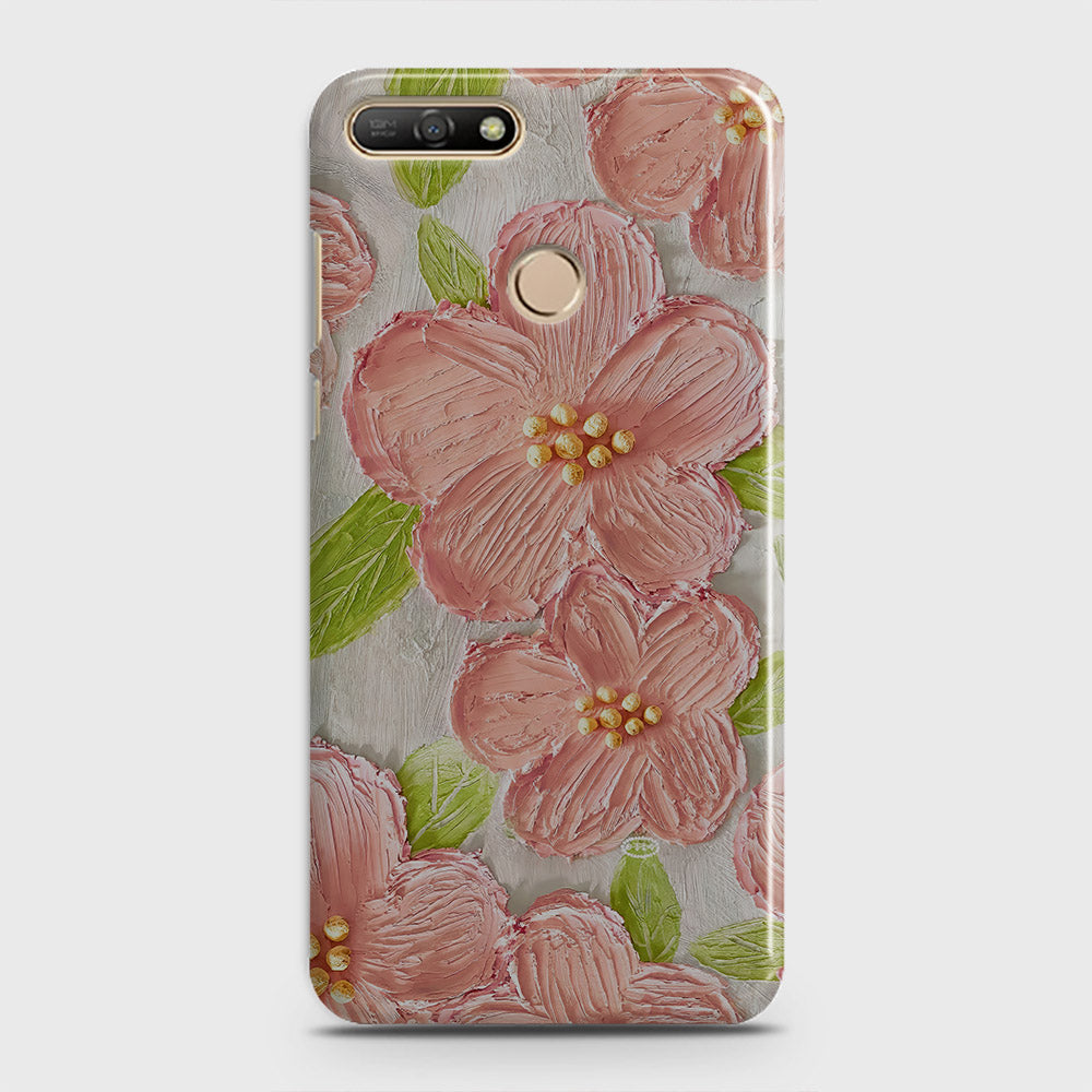 Huawei Y7 2018 Cover - Floral Series - Design 9 - Pink & Green - Matte Finish - Snap On Hard Case with LifeTime Colors Guarantee