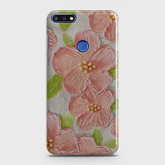 Huawei Y7 Prime 2018 Cover - Floral Series - Design 9 - Pink & Green - Matte Finish - Snap On Hard Case with LifeTime Colors Guarantee