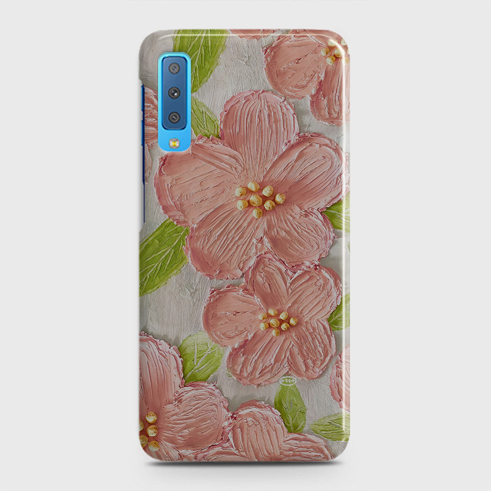 Samsung Galaxy A7 2018 Cover - Floral Series - Design 9 - Pink & Green - Matte Finish - Snap On Hard Case with LifeTime Colors Guarantee