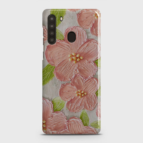 Samsung Galaxy A21 Cover - Floral Series - Design 9 - Pink & Green - Matte Finish - Snap On Hard Case with LifeTime Colors Guarantee