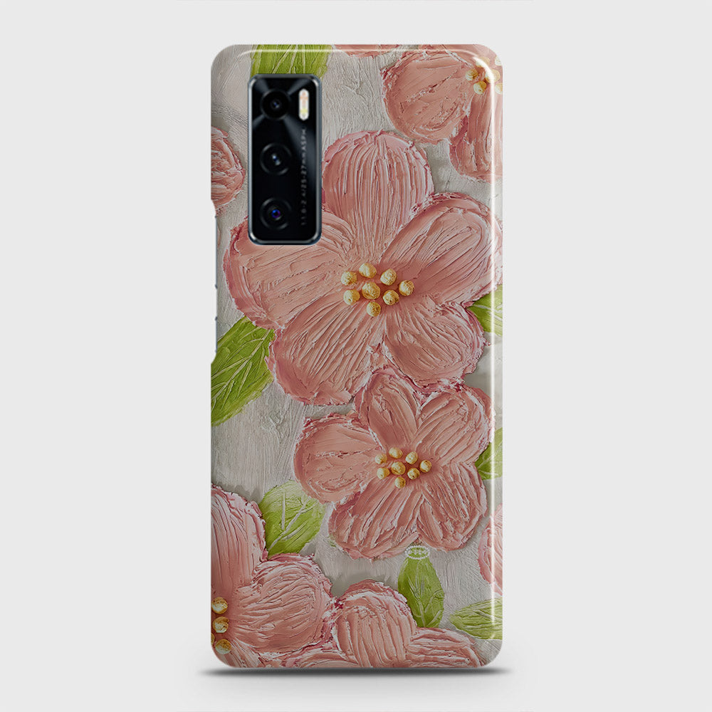 Vivo V20 SE Cover - Floral Series - Design 9 - Pink & Green - Matte Finish - Snap On Hard Case with LifeTime Colors Guarantee