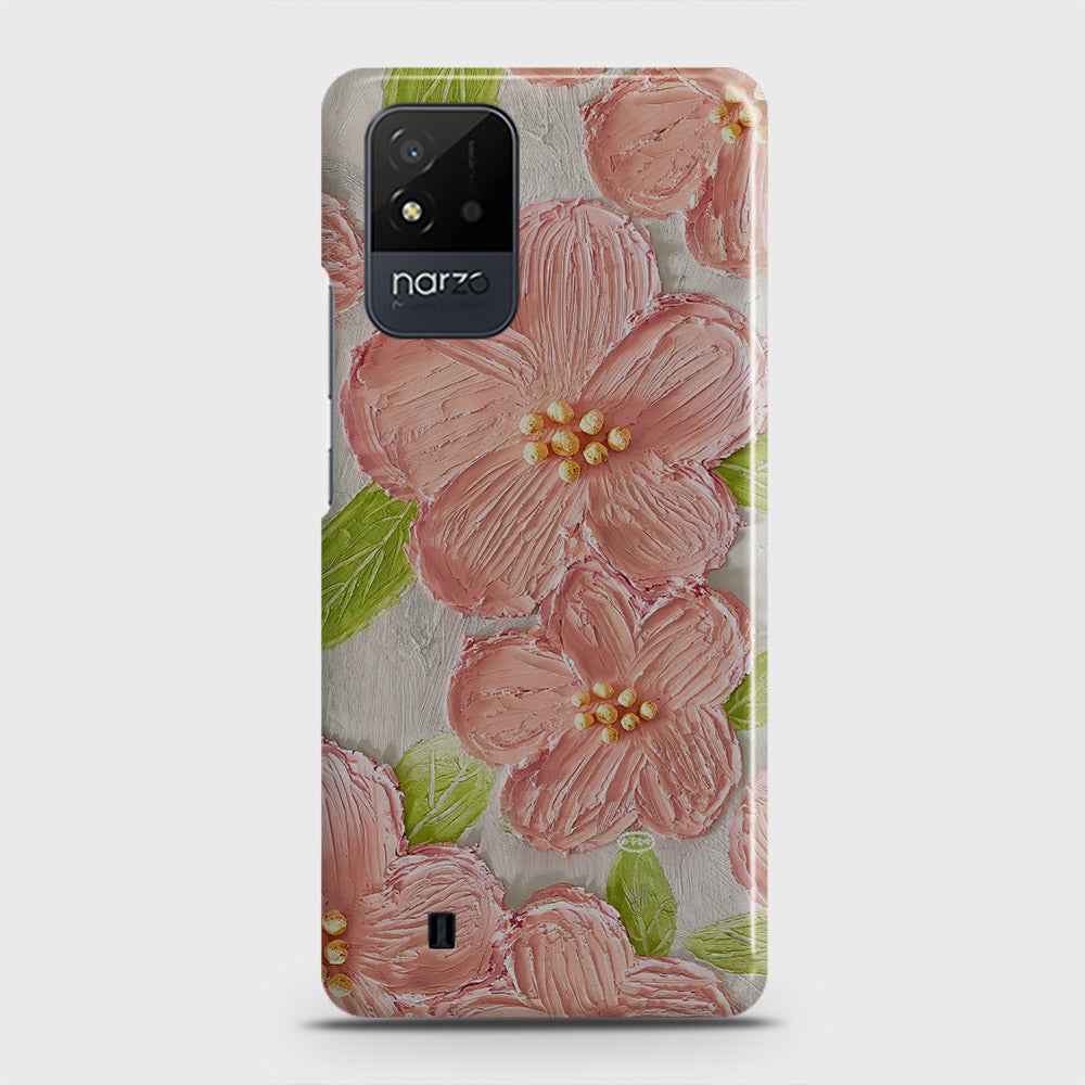 Realme Narzo 50i Cover - Floral Series - Design 9 - Pink & Green - Matte Finish - Snap On Hard Case with LifeTime Colors Guarantee