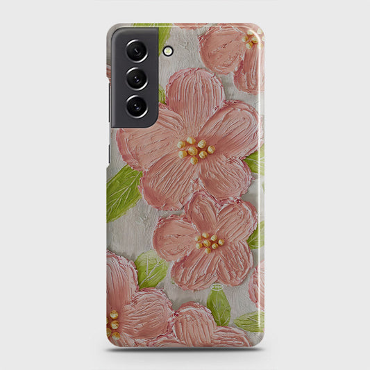 Samsung Galaxy S21 FE 5G Cover - Floral Series - Design 9 - Pink & Green - Matte Finish - Snap On Hard Case with LifeTime Colors Guarantee