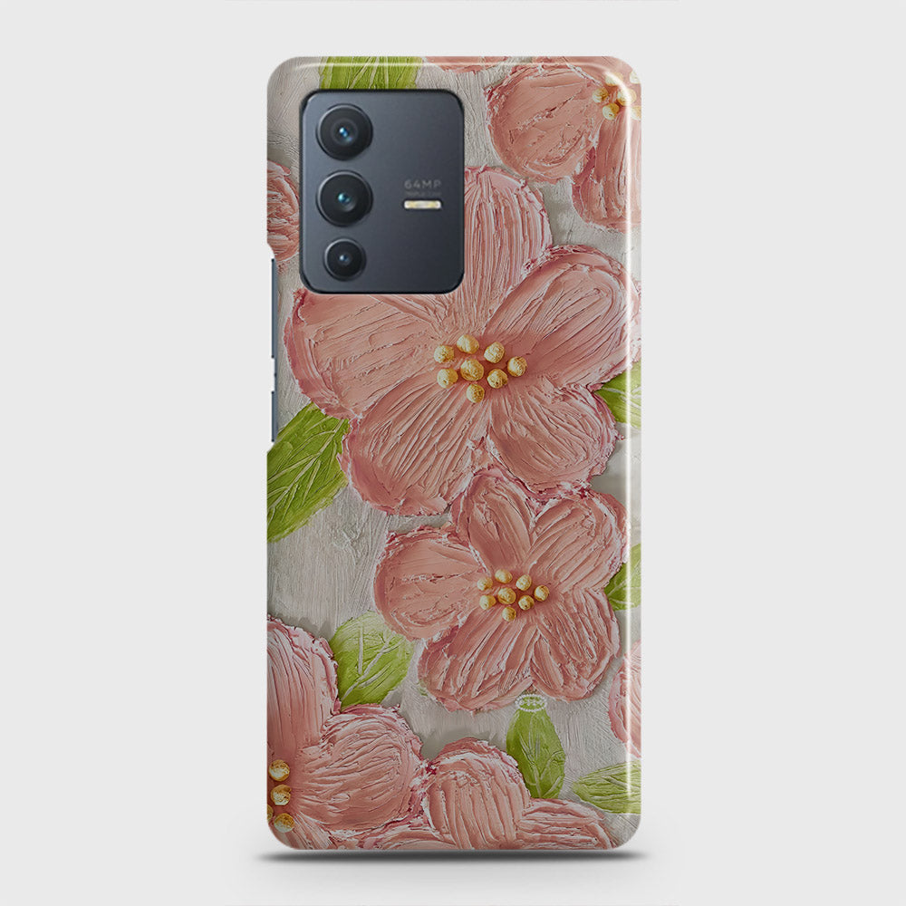 Vivo V23 5G Cover - Floral Series - Design 9 - Pink & Green - Matte Finish - Snap On Hard Case with LifeTime Colors Guarantee