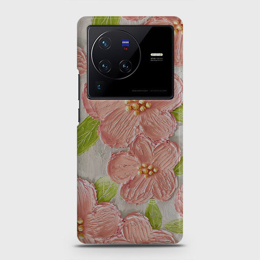 Vivo X80 Cover - Floral Series - Design 9 - Pink & Green - Matte Finish - Snap On Hard Case with LifeTime Colors Guarantee