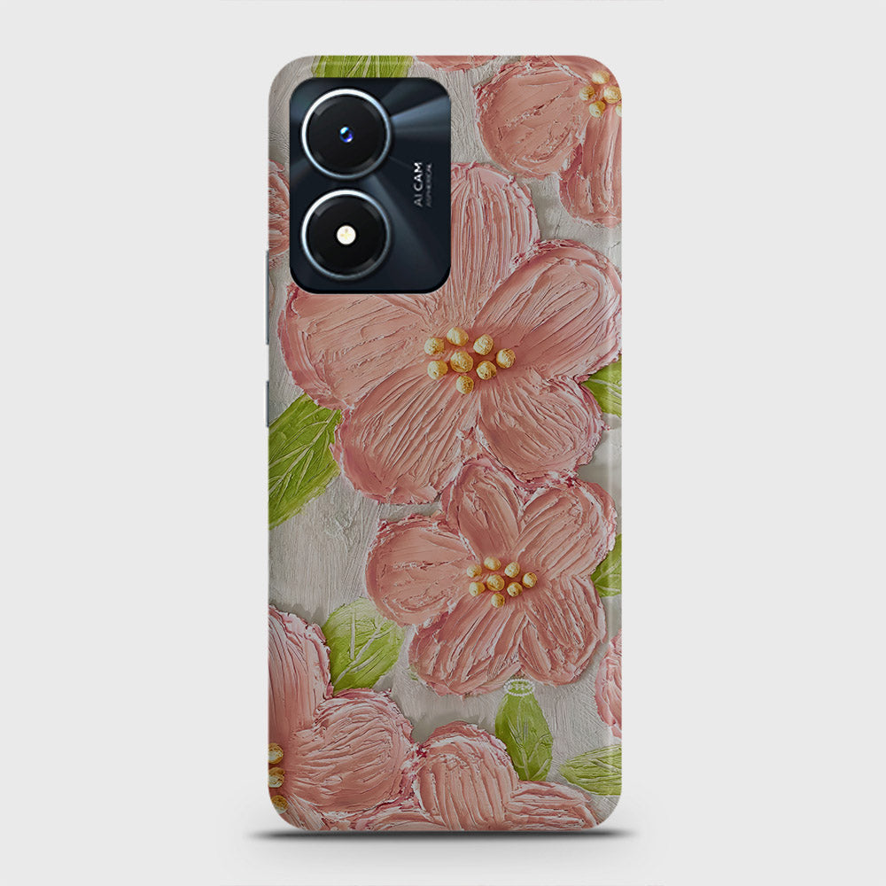 Vivo Y02s Cover - Floral Series - Design 9 - Pink & Green - Matte Finish - Snap On Hard Case with LifeTime Colors Guarantee