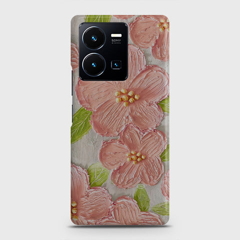 Vivo Y35 Cover - Floral Series - Design 9 - Pink & Green - Matte Finish - Snap On Hard Case with LifeTime Colors Guarantee